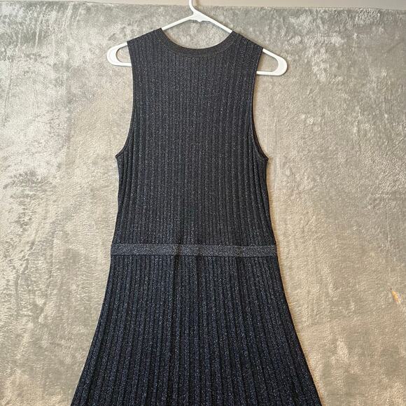 Banana Republic Lustro Metallic Sweater‎ Dress Navy Metallic Stripes Medium New - Picture 3 of 9